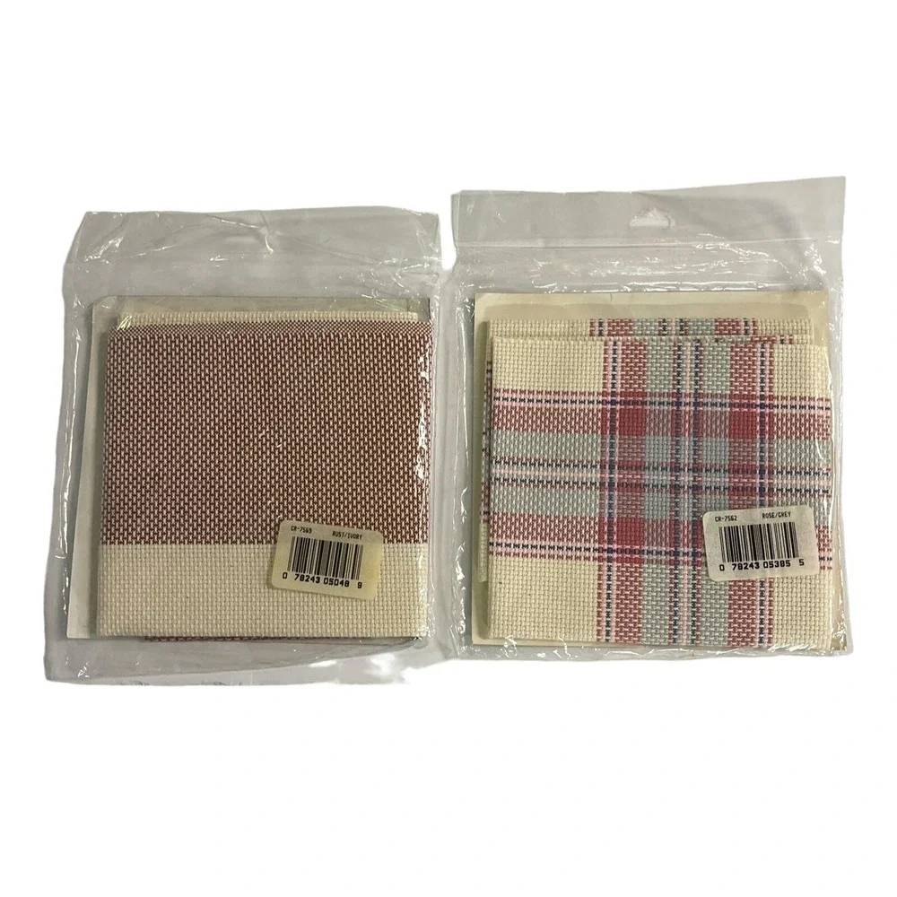 Cross Stitch Charles Craft Hopscotch Tartan Plaid 2pc Lot Fabric Aida 14ct 15x15